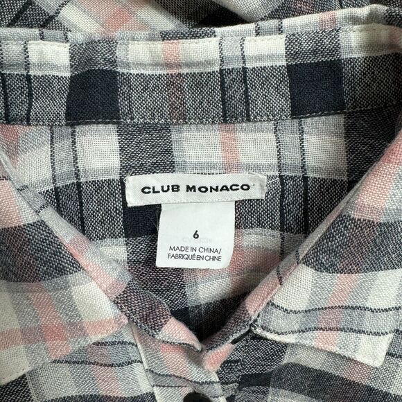 CLUB MONACO Dress Womens Size 6 Midi Flannel Shirt Plaid Peplum Waist Wool Blend - Picture 7 of 10